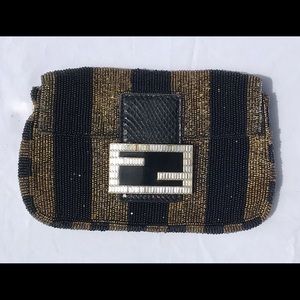 Fendi Vintage Black/Gold Beaded Baguette